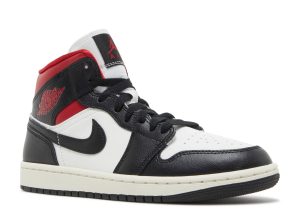 Wmns Air Jordan 1 Mid 'Black Sail Gym Red' BQ6472-061